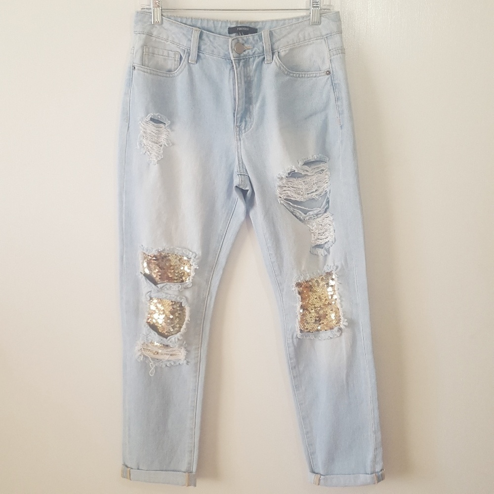 Forever 21 Sequin-insert Ankle Jeans